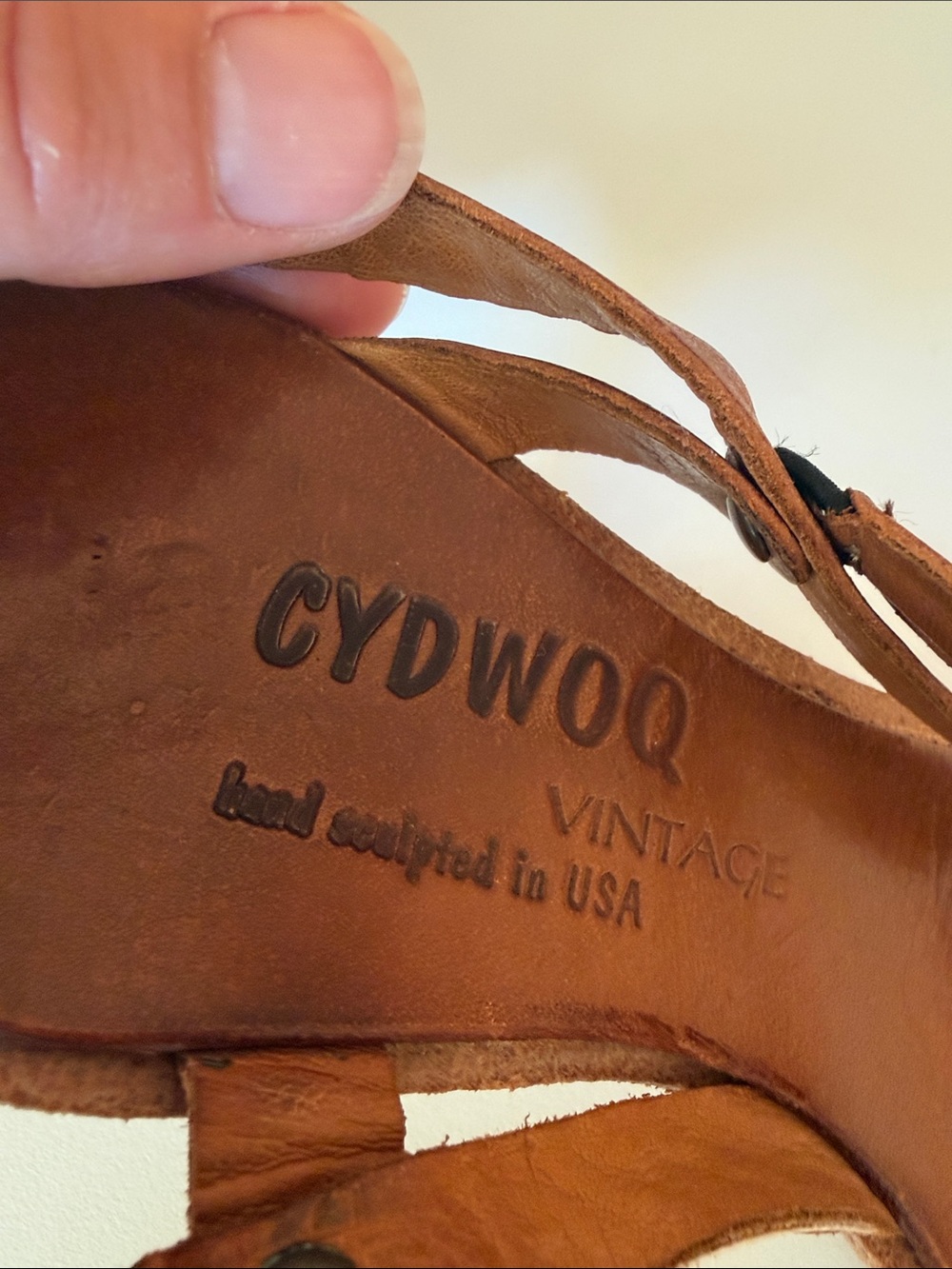 CYDWOQ Artisan Leather Kitten Heel Sandals Brown EU 37.5 Made in USA